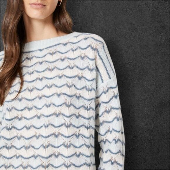 CLUB MONACO Women’s Pointelle Boatneck Sweater in the Size XL in Blue Multi - Picture 5 of 11